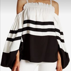 Tov Los Angeles NEW Blouse Black White Stripe Full Sleeve Salsa Shirt Top